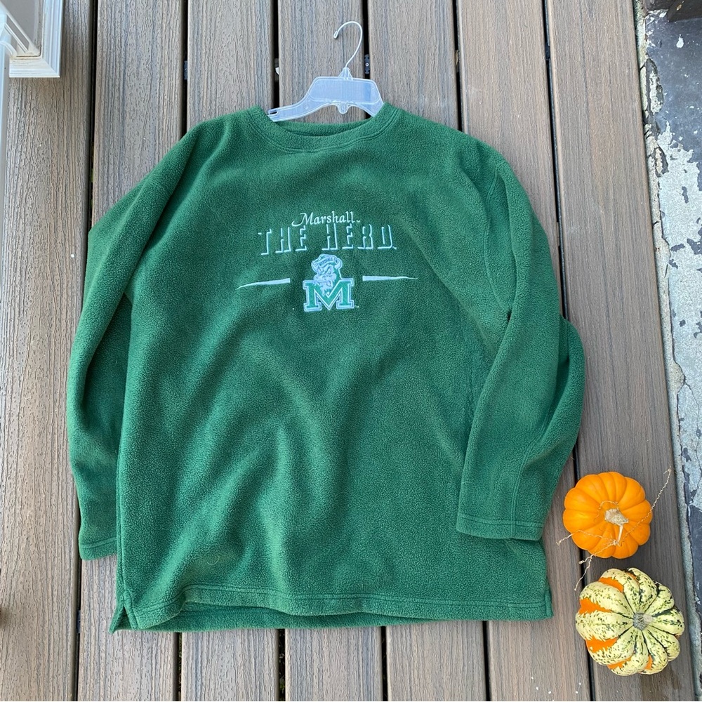 NWOT XL Marshall Thundering Herd Fleece pullover sweater green MU